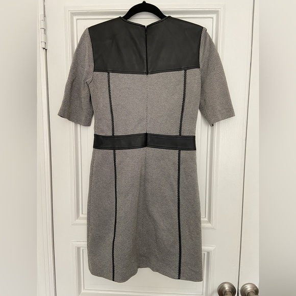 Theory Leather Black White Pattern Knit Calvino Elmore Sheath Dress Office Small - Picture 7 of 13